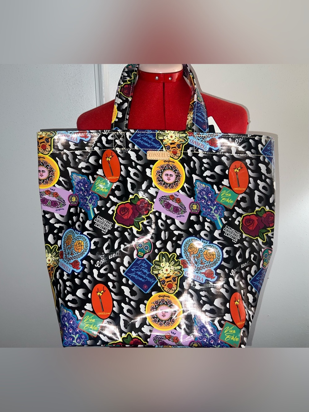 NWT Consuela Grab N Tote Zoe Black Multi Sticker-Print Tote Bag - Picture 7 of 11